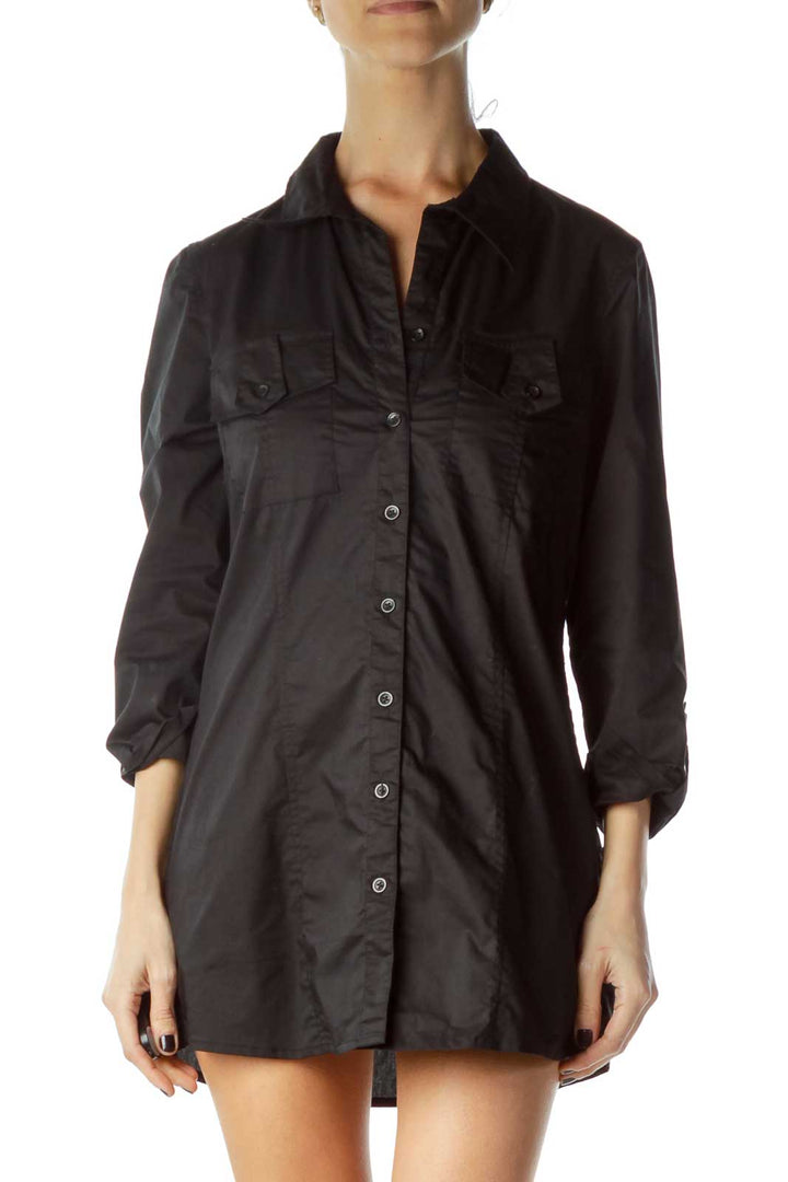 Black Fitted Pocketed Shirt Dress