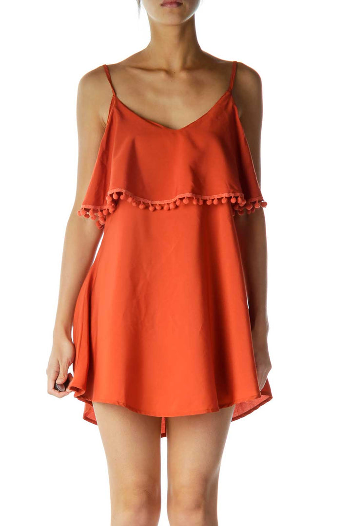 Orange Crepe Tassel Detail Tank Top