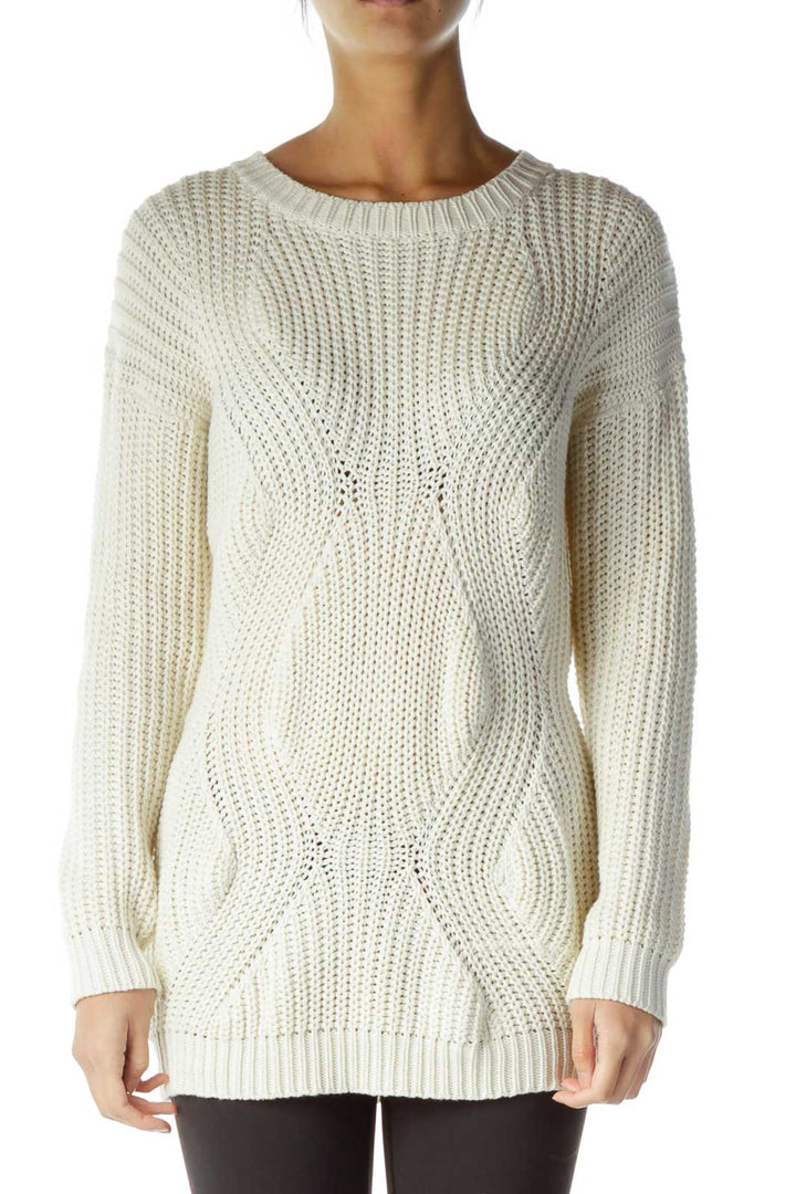 Cream Long Cable Knit Sweater