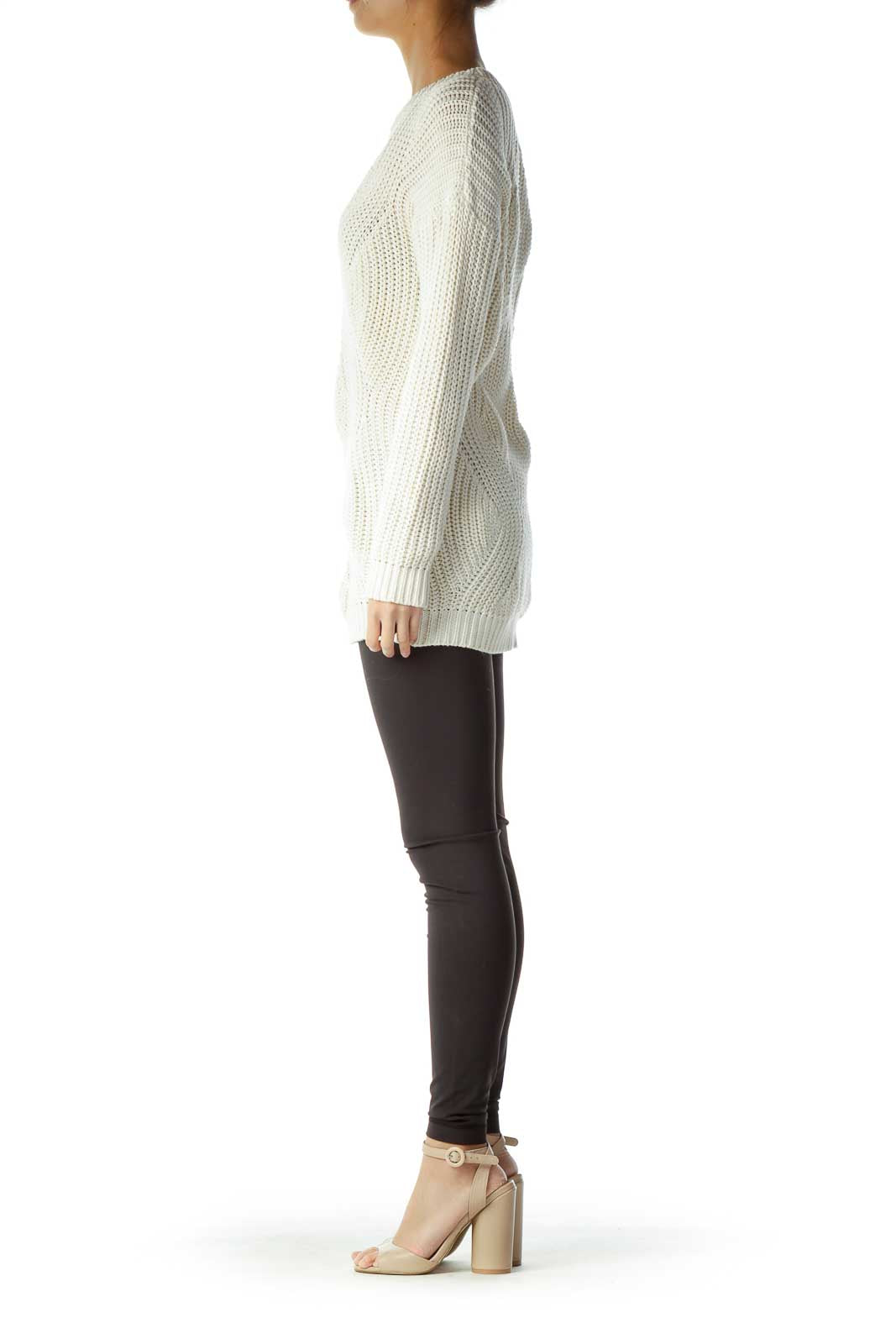 Cream Long Cable Knit Sweater