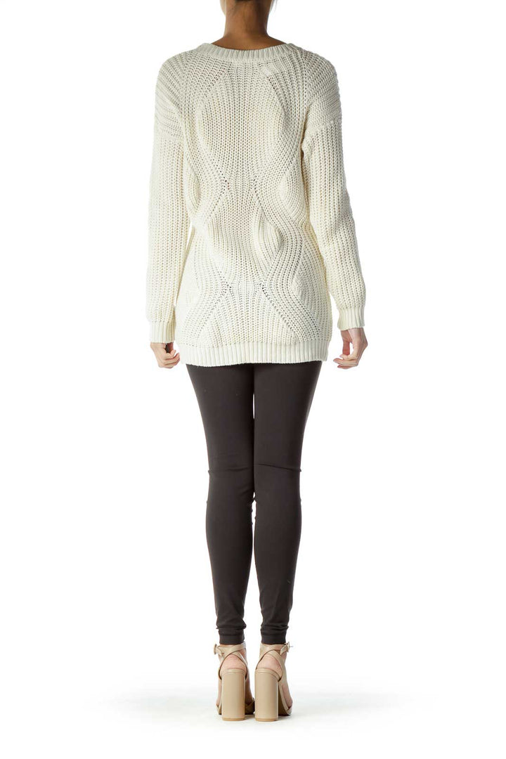 Cream Long Cable Knit Sweater