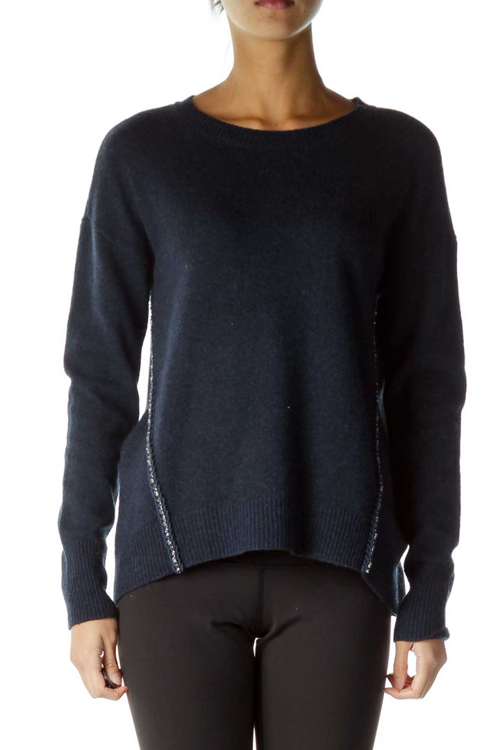 Navy Gemstone Weave Detail Sweater