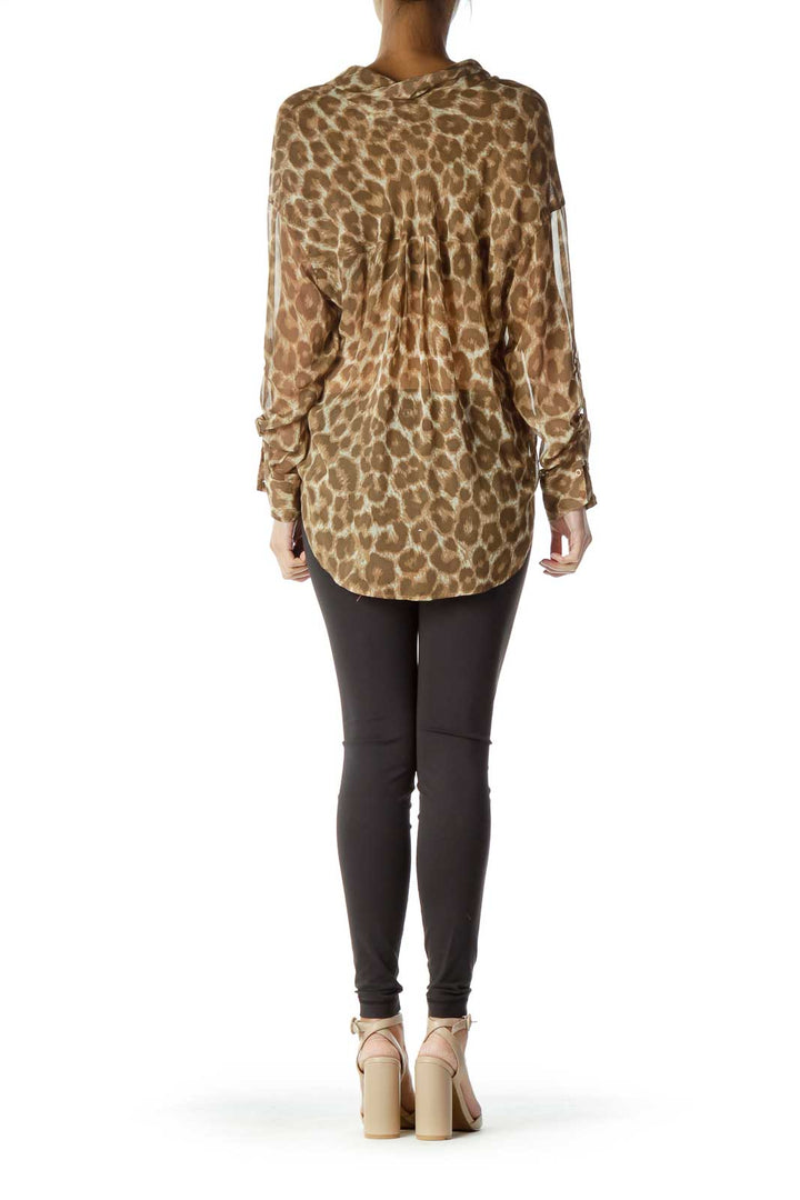 Back view of Free People brown leopard print button-up blouse