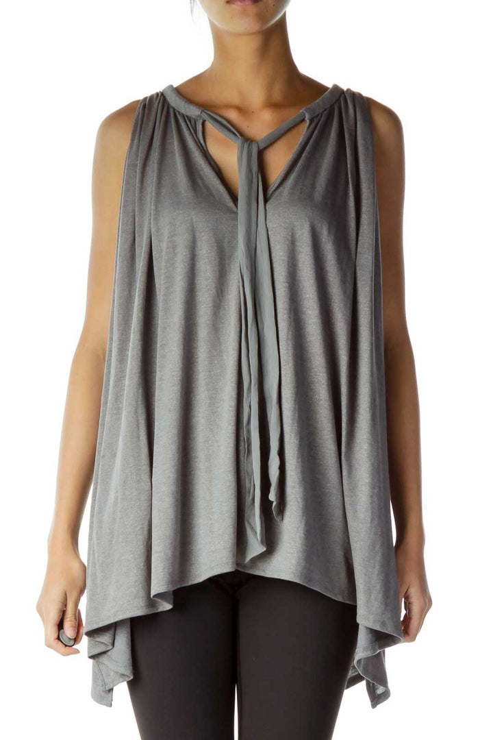 Gray Metallic Cold Shoulder Blouse