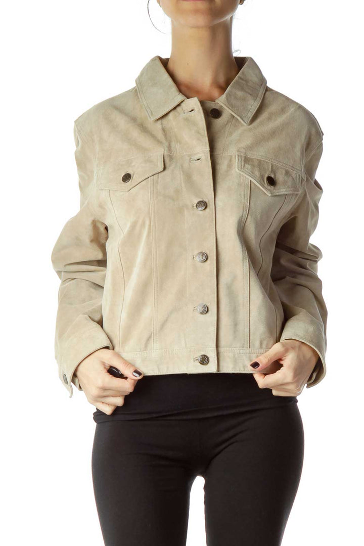 Beige Sued Button Down Jacket