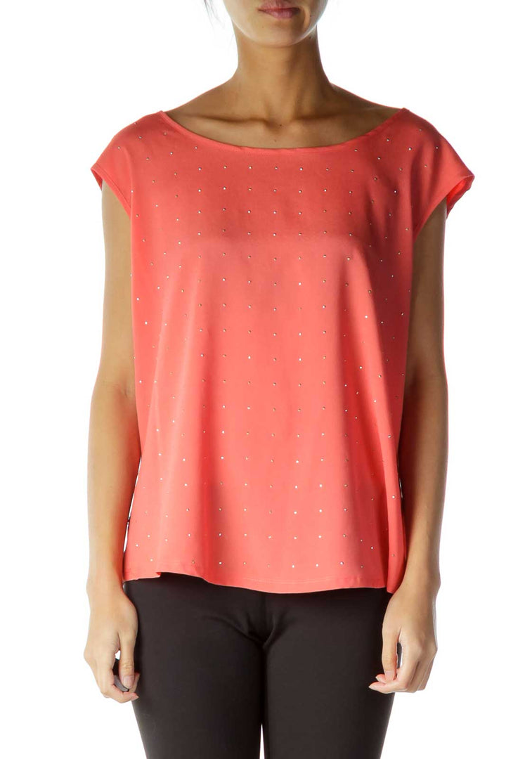 Orange Studded Sleeveless Blouse