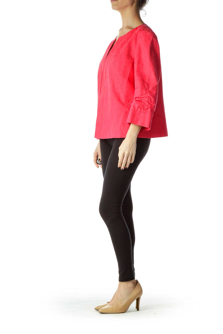 Pink Textured Scrunch Sleeve Jacket