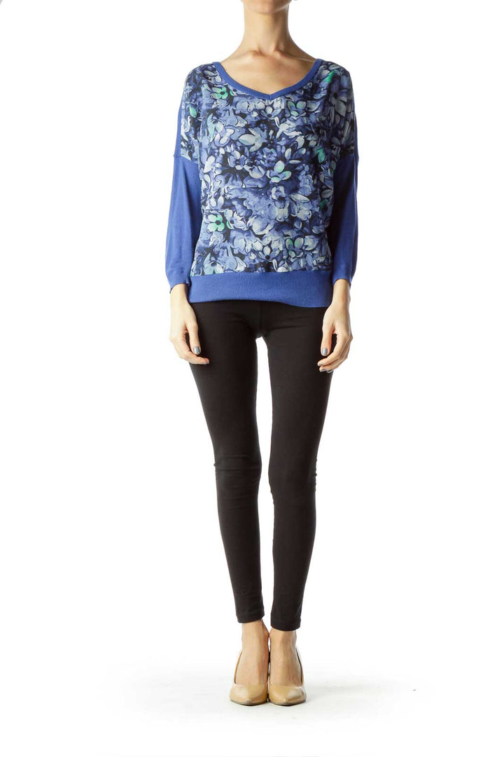 Blue Flower Print Sweater