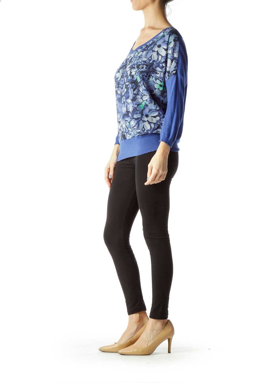 Blue Flower Print Sweater