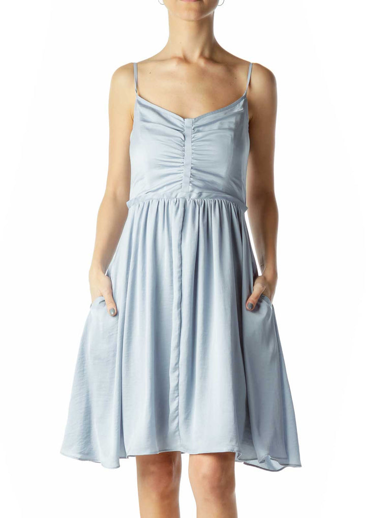 Light Blue Satin Flared Dress