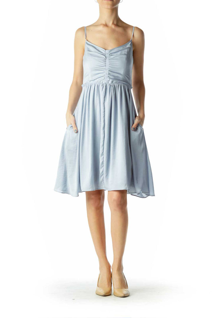 Light Blue Satin Flared Dress