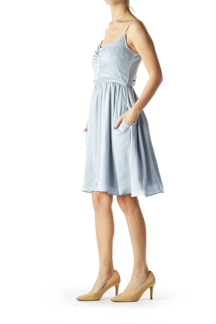 Light Blue Satin Flared Dress