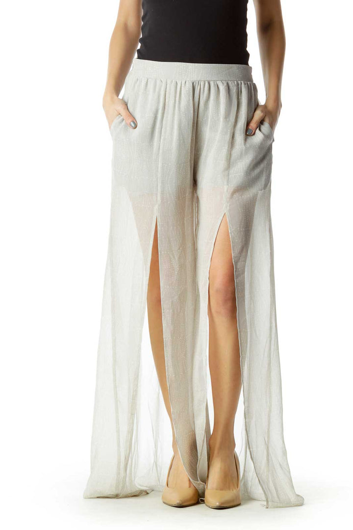 Gray Tonal Print Maxi Skirt with Shorts