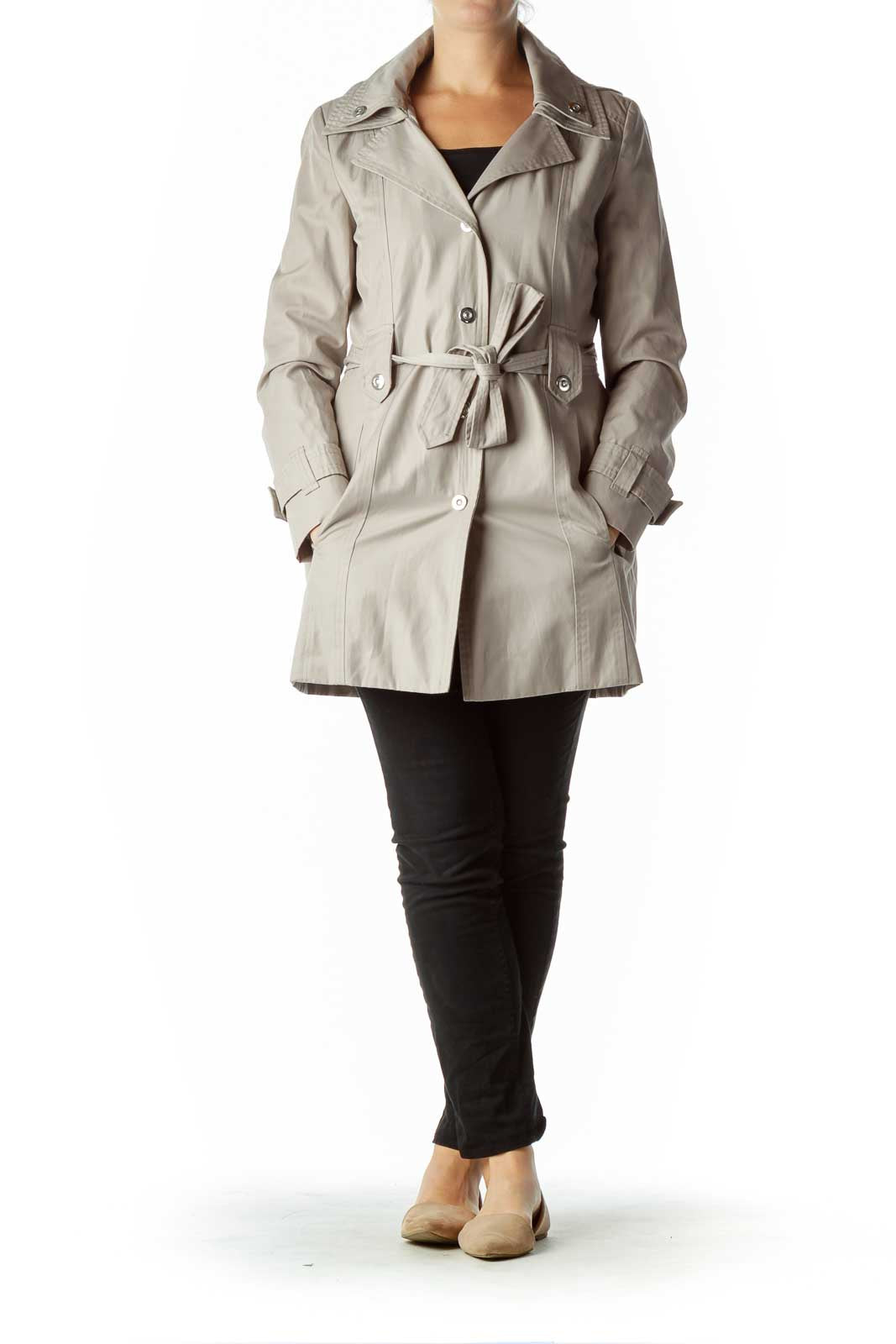 Beige Trench Coat with Hood