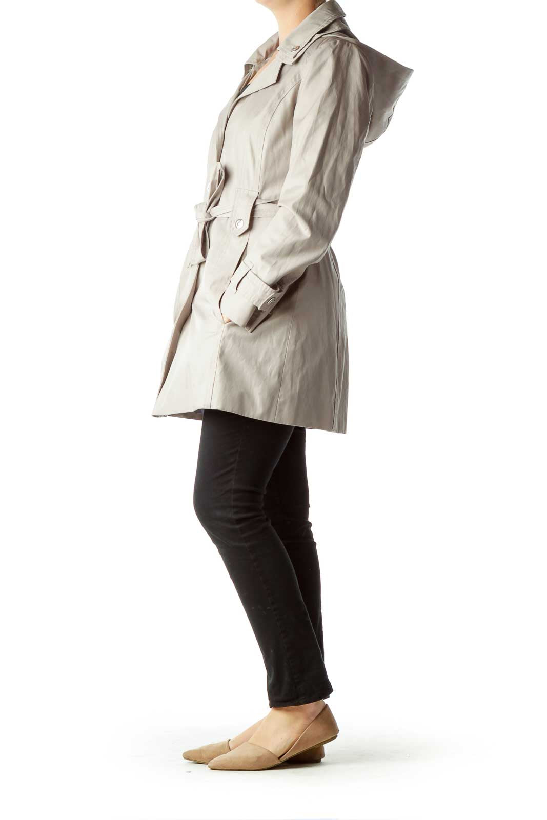 Beige Trench Coat with Hood