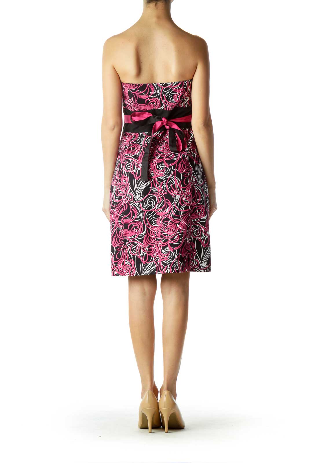 Pink Black Print Strapless Dress