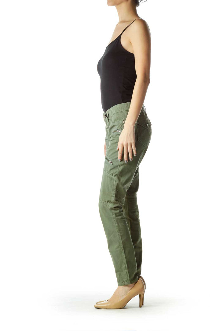 Green Skinny Cargo Pant with Zipper Detail