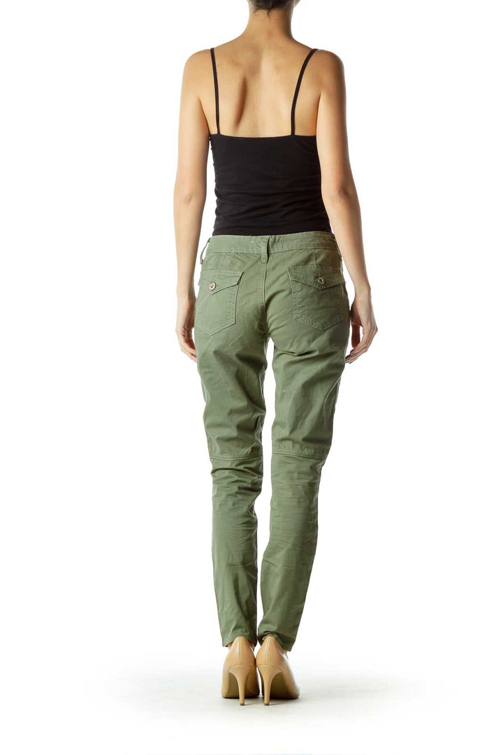 Green Skinny Cargo Pant with Zipper Detail