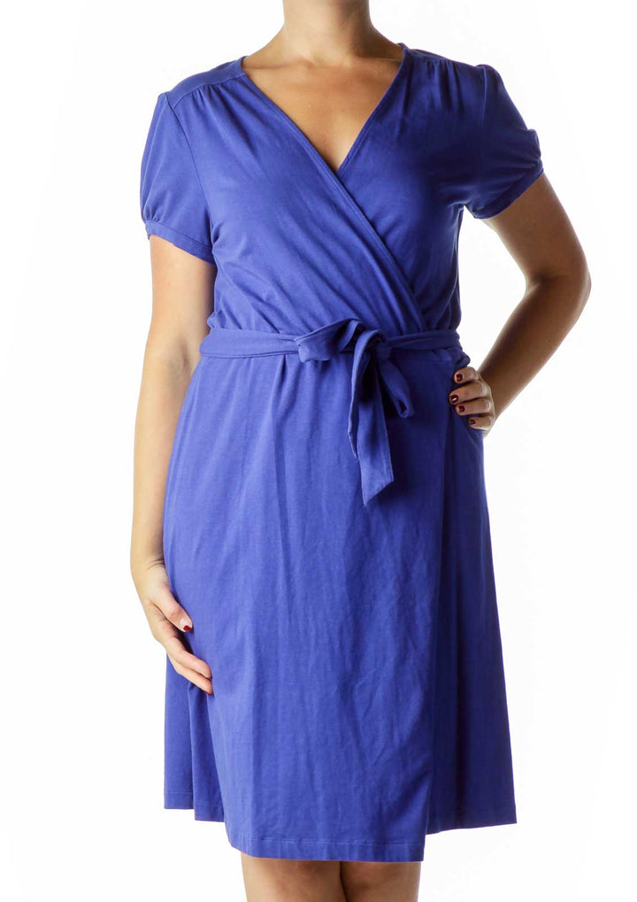 Blue Short Sleeve Wrap Dress