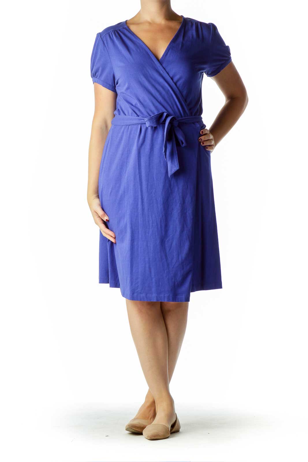 Blue Short Sleeve Wrap Dress