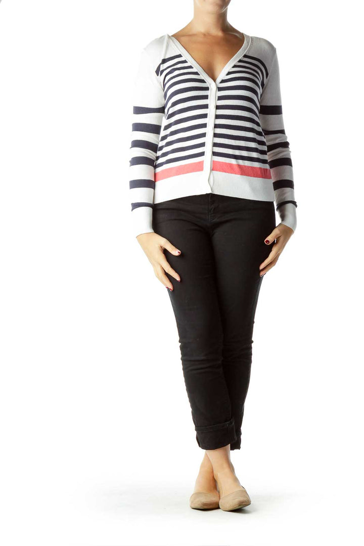 Cream Navy Striped Cardigan