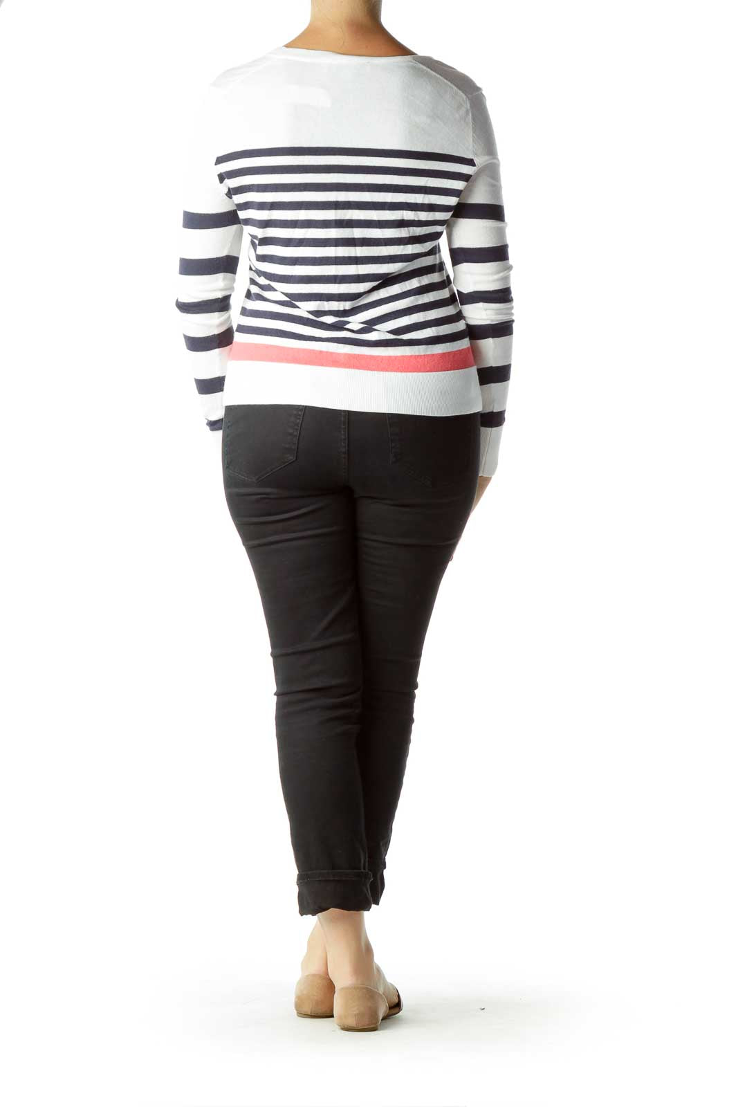 Cream Navy Striped Cardigan