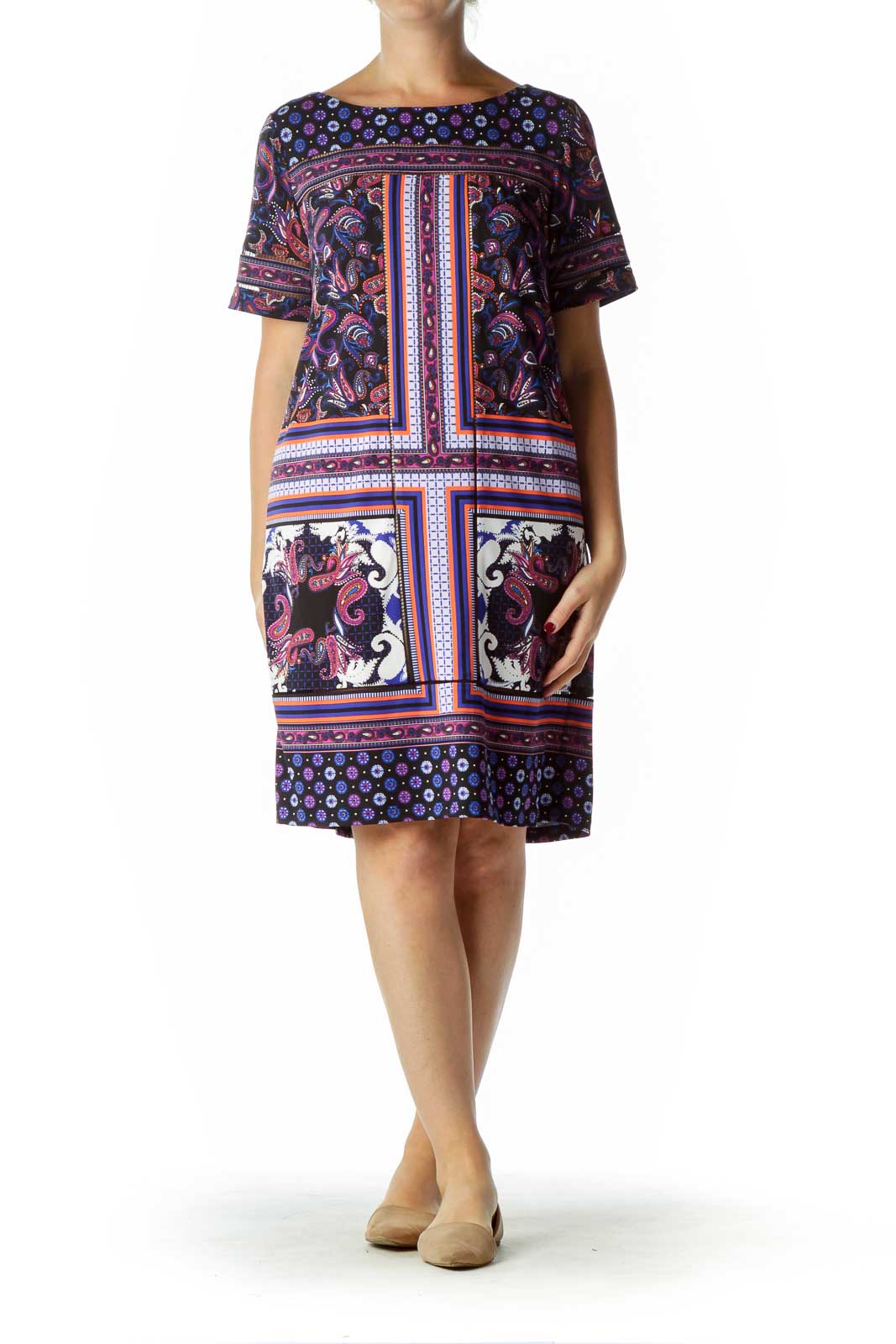 Black Blue Purple Paisley Print Shift Dress