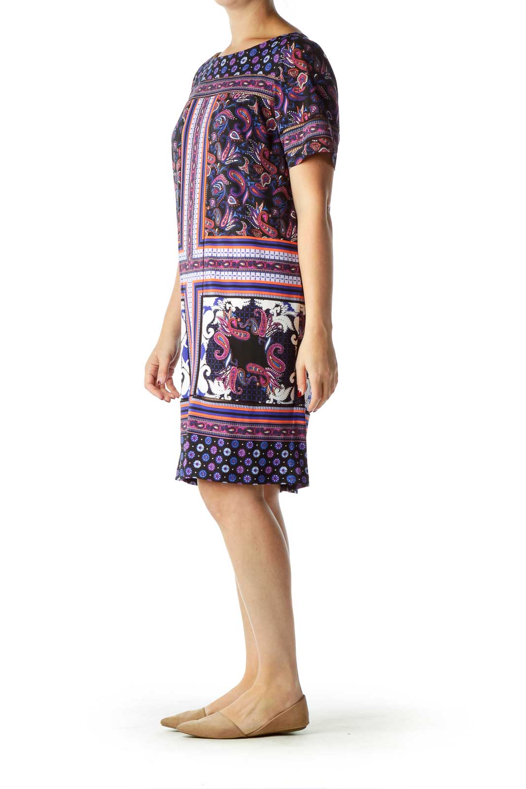 Black Blue Purple Paisley Print Shift Dress