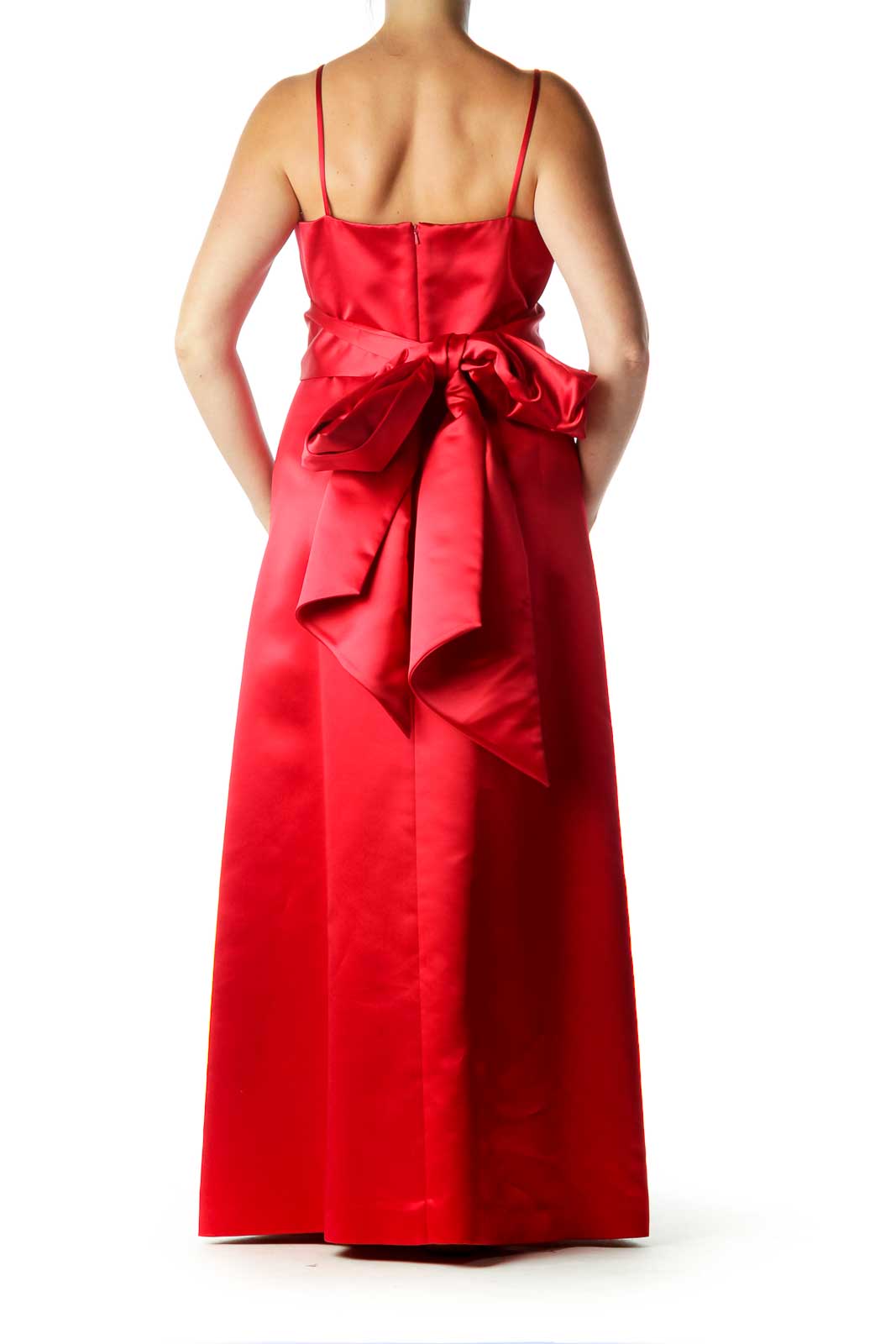 Red Satin Evening Dress with Bow