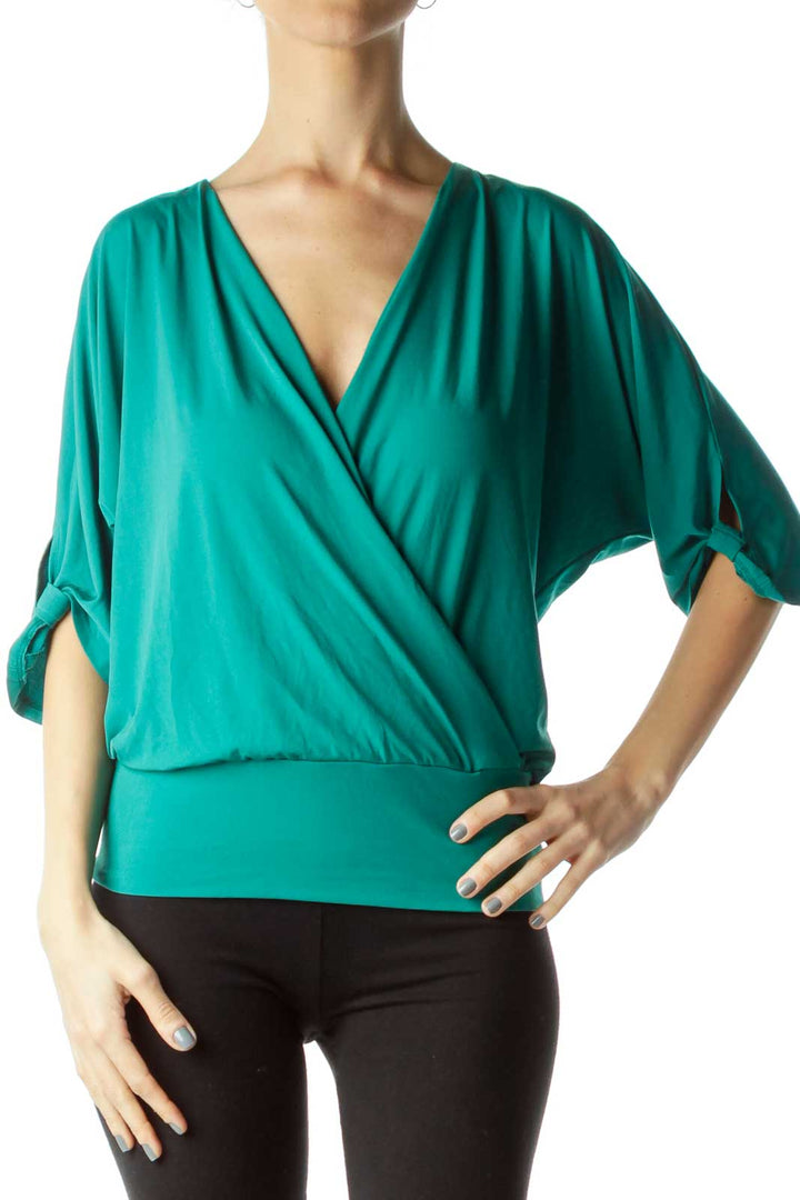 Green Wrap Short Sleeve Top