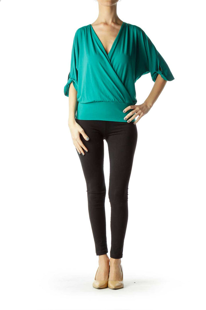 Green Wrap Short Sleeve Top