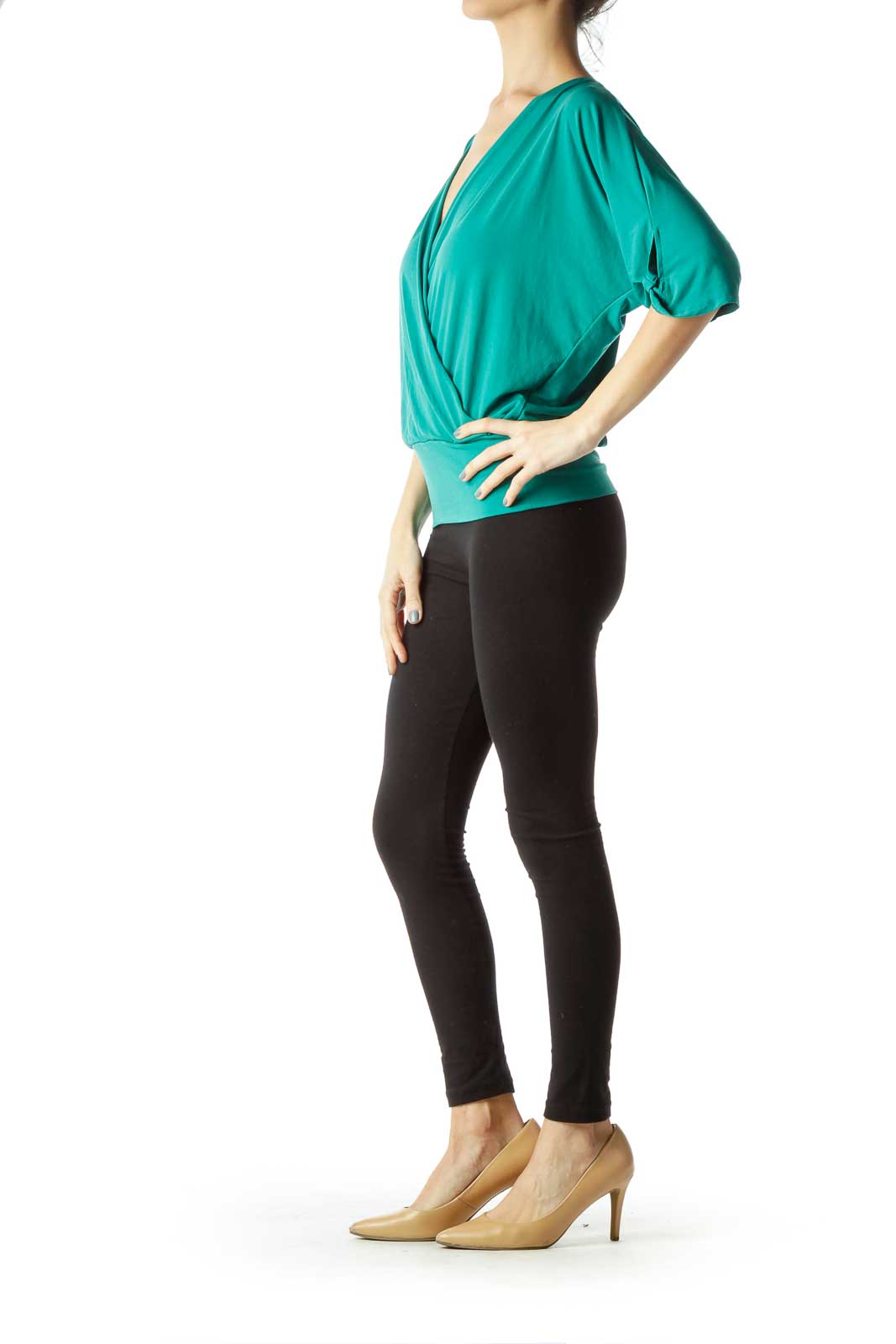 Green Wrap Short Sleeve Top