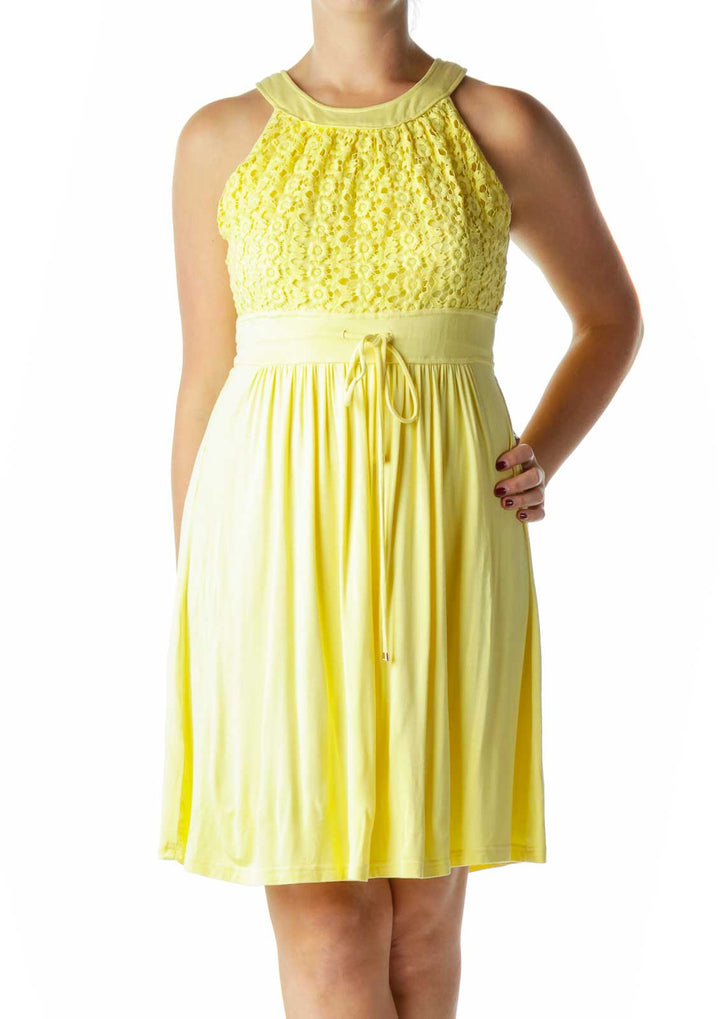 Yellow Jersey Day Dress with Lace