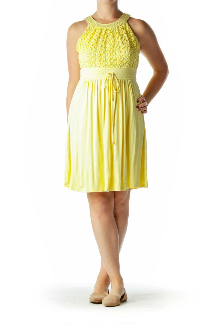 Yellow Jersey Day Dress with Lace