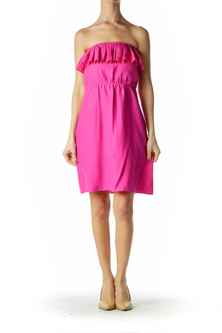 Pink Ruffled Strapless Cocktail Dress