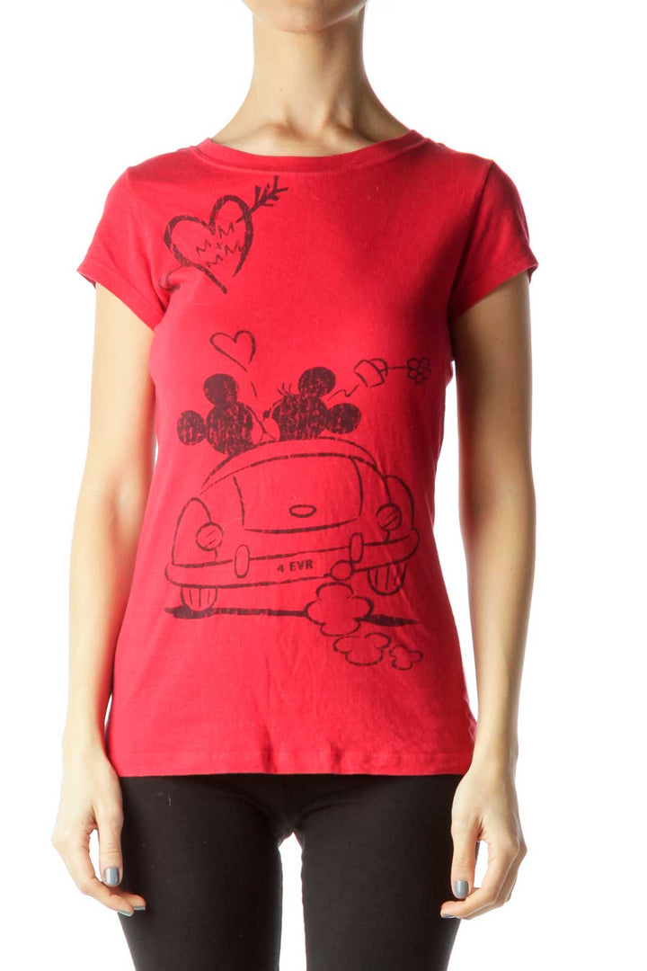 Red Mickey and Minnie T-Shirt