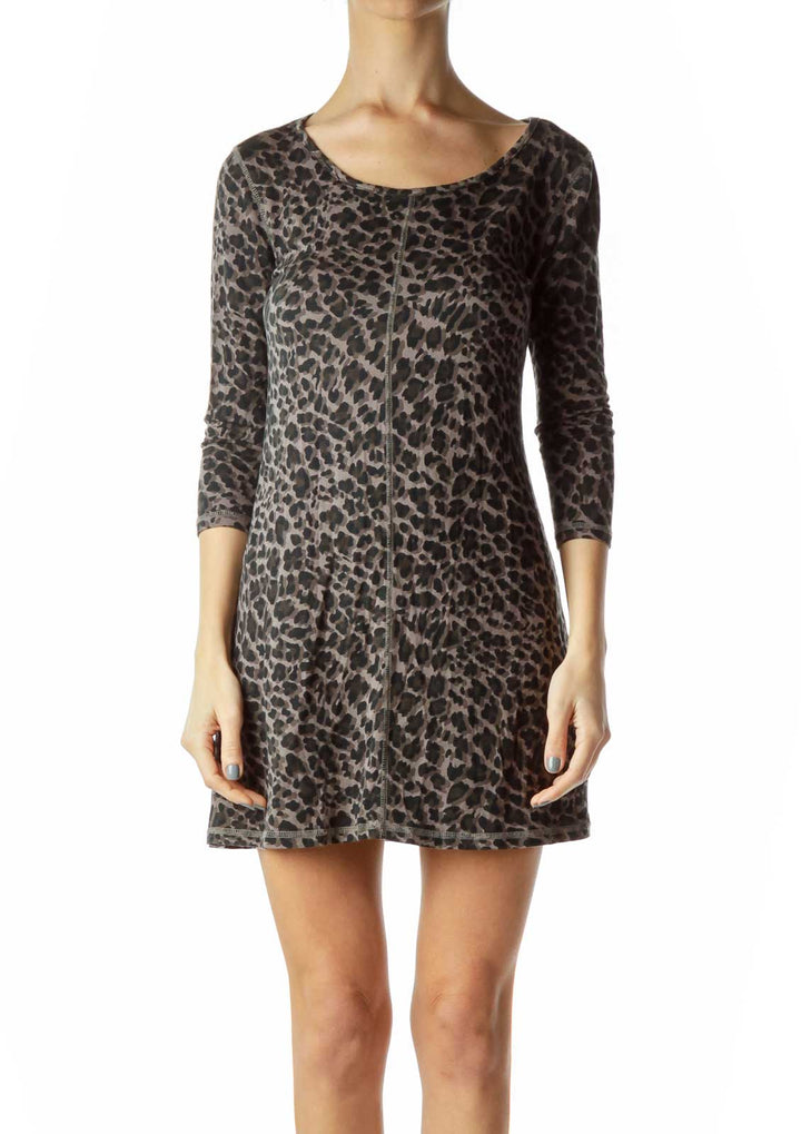 Black Brown Animal Print Jersey Dress