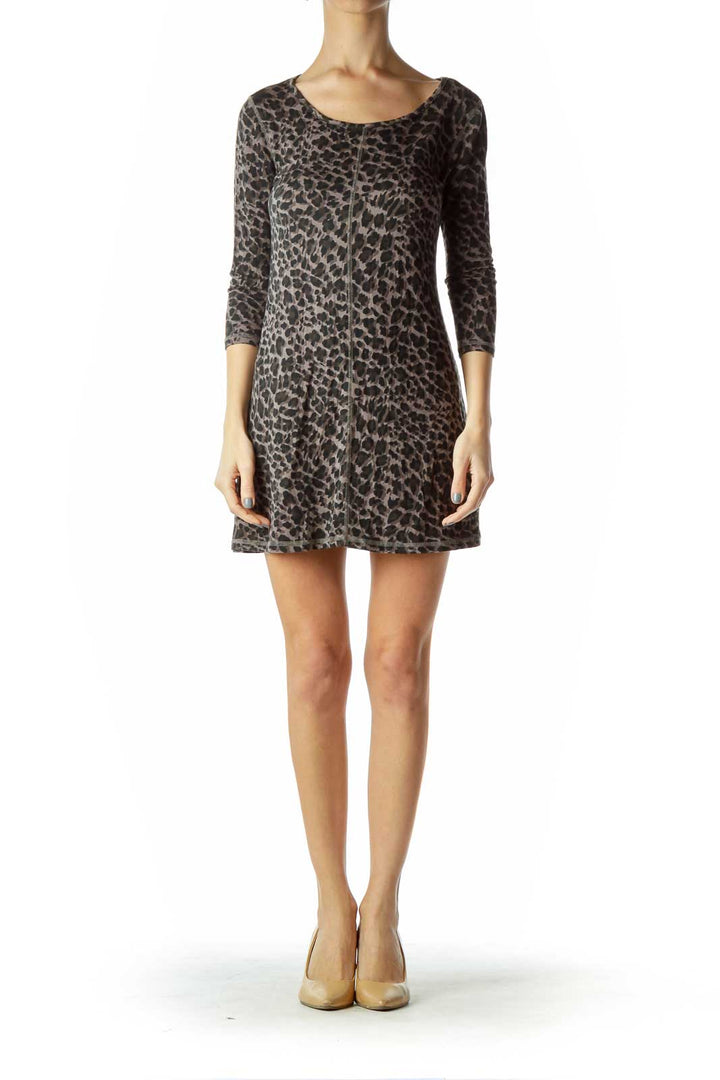 Black Brown Animal Print Jersey Dress