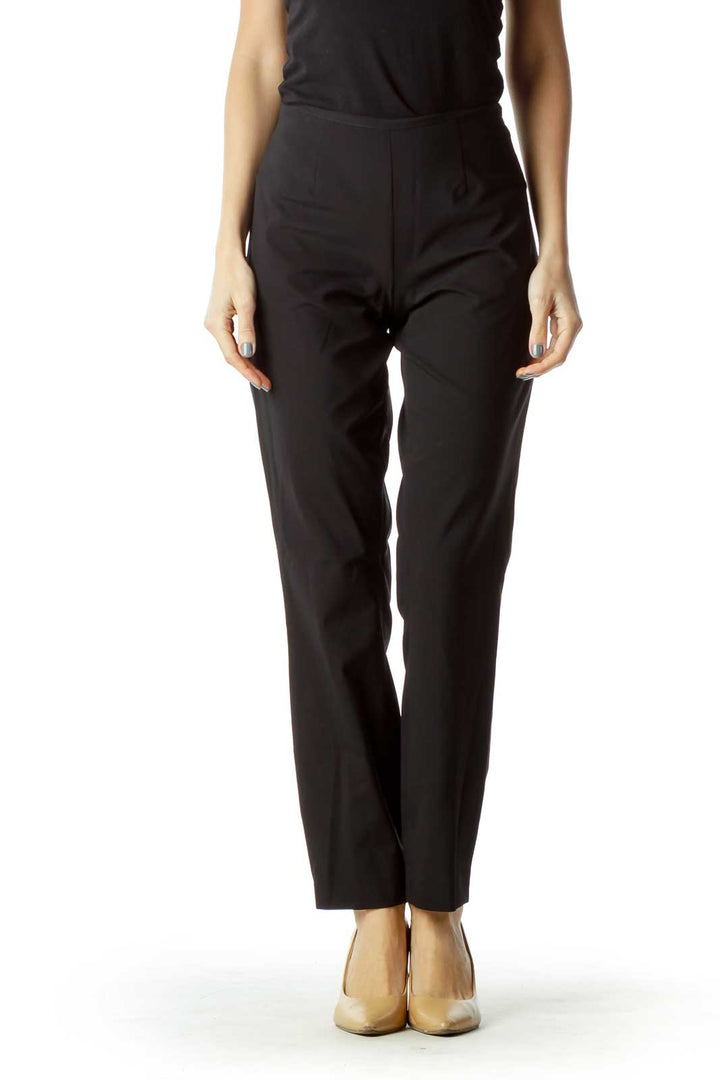 Black Stretchy Side-Zipper Slacks