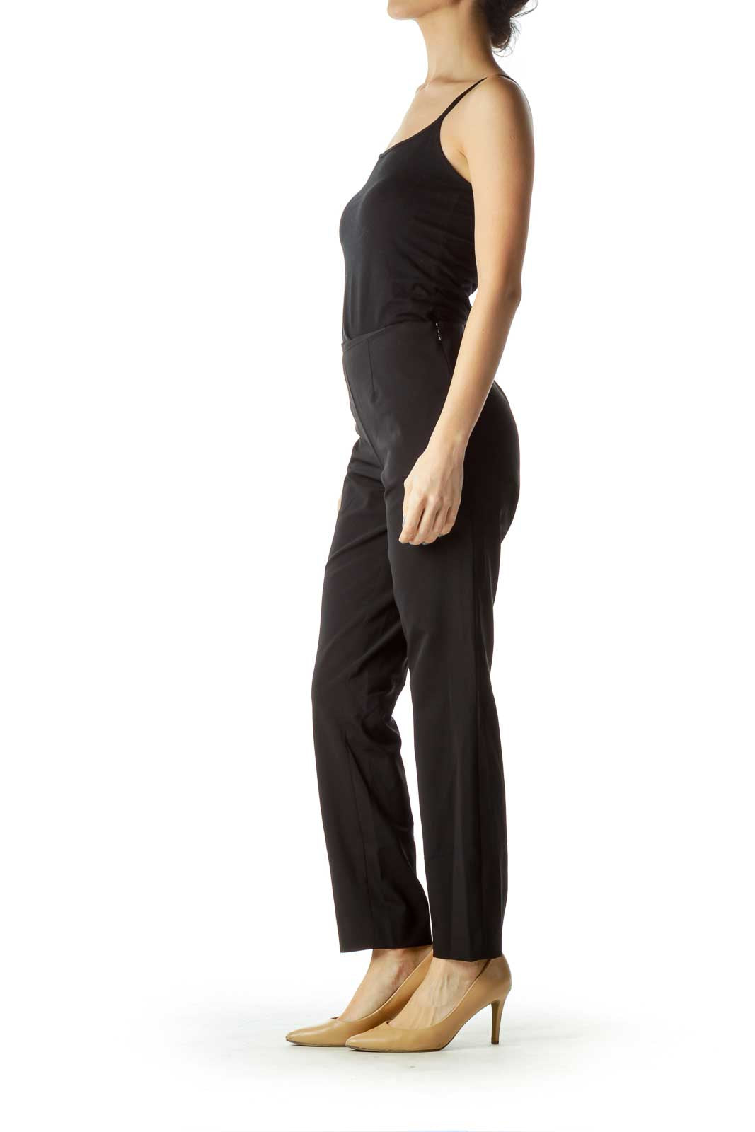 Black Stretchy Side-Zipper Slacks