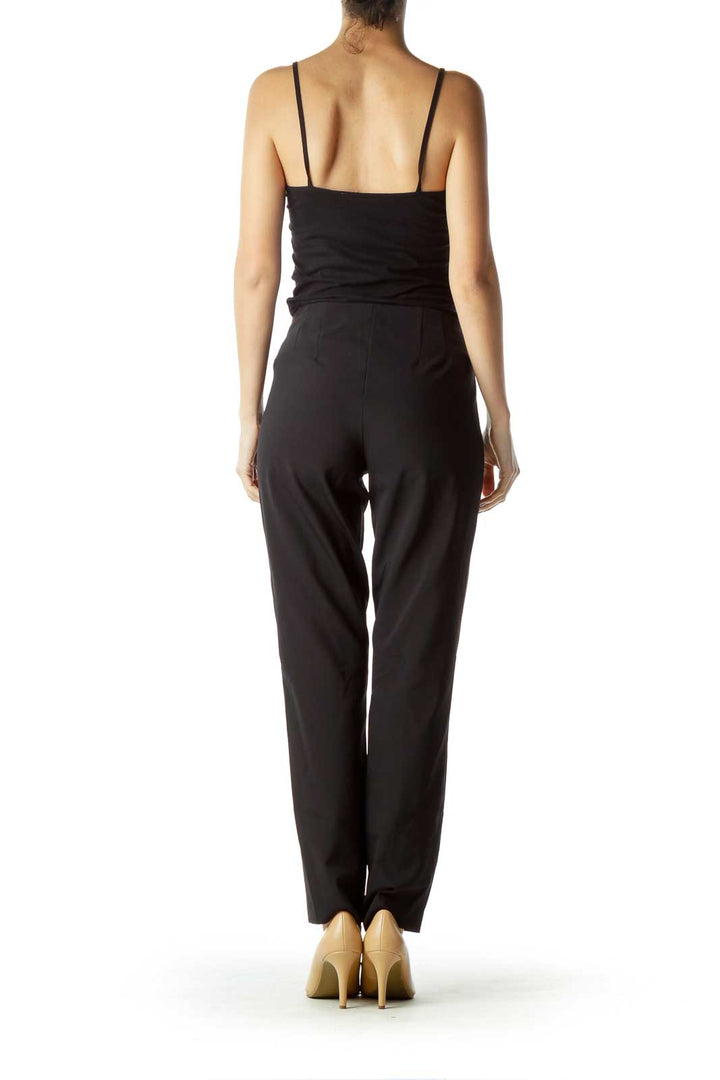 Black Stretchy Side-Zipper Slacks