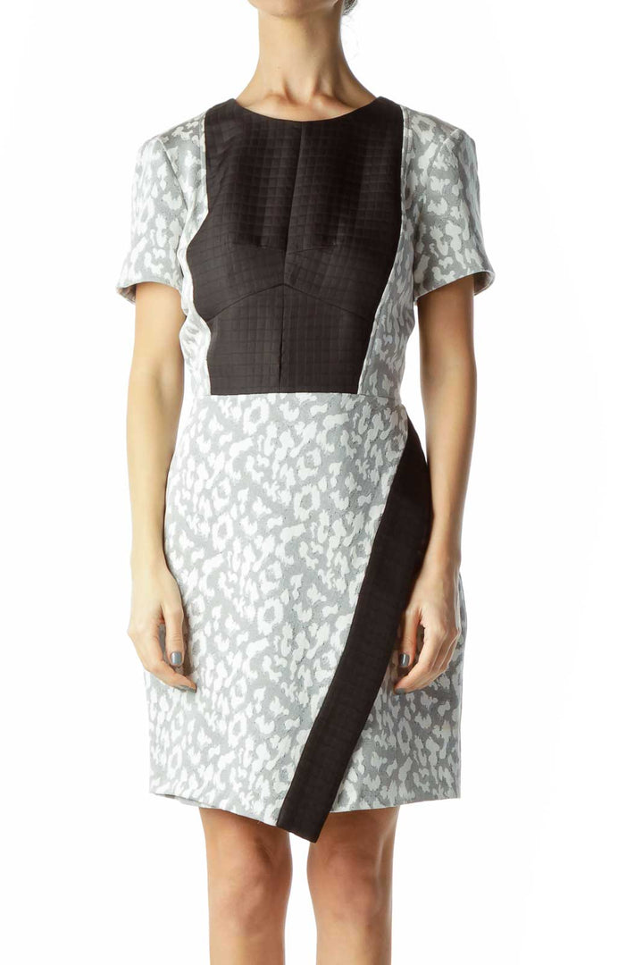 Black White Textured Print Sheath Dress