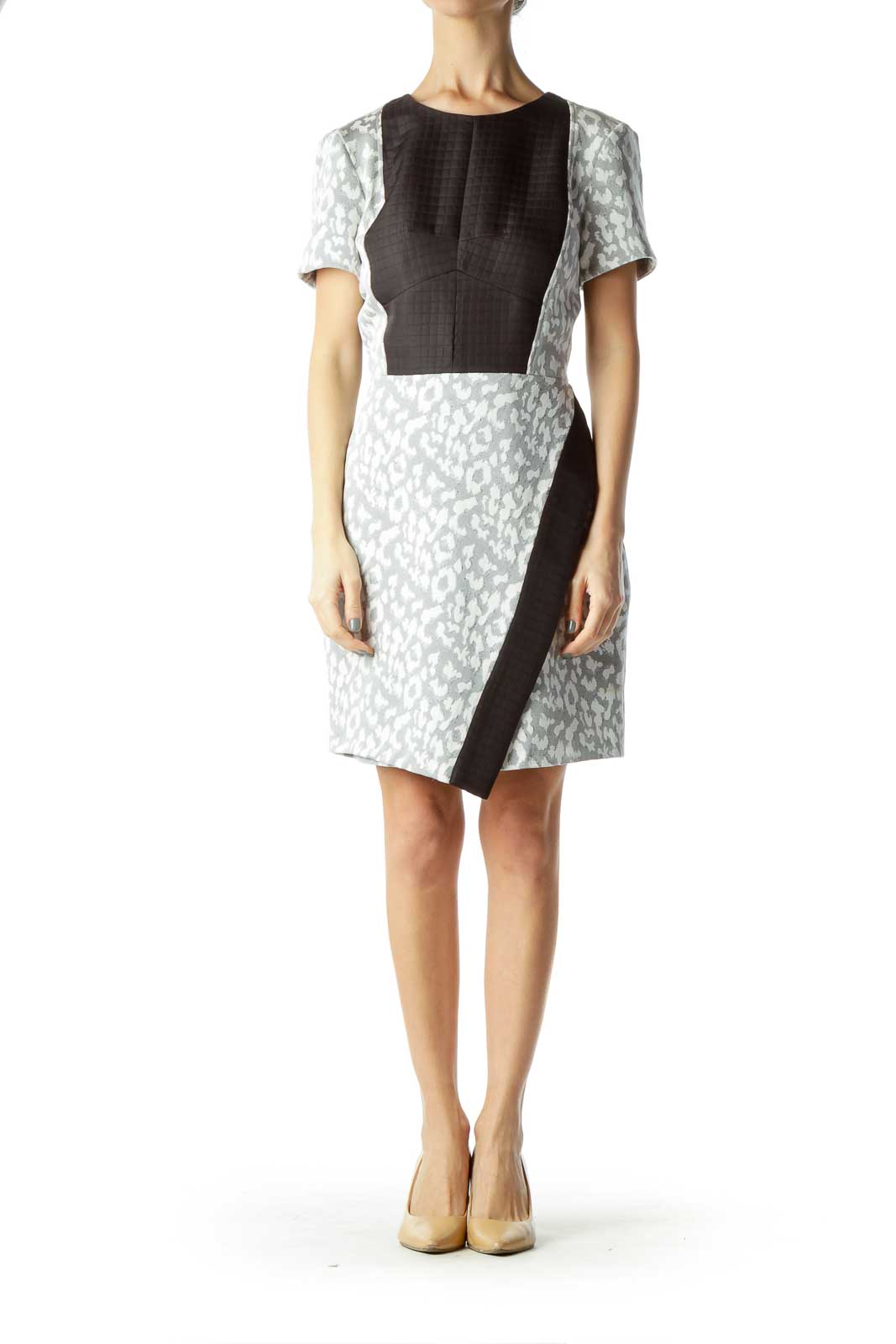 Black White Textured Print Sheath Dress