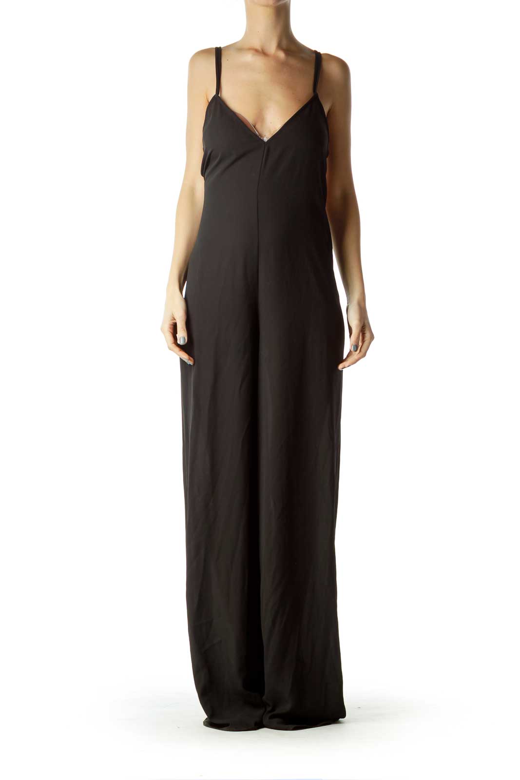 Black Drawstring Cut Jumpsuit