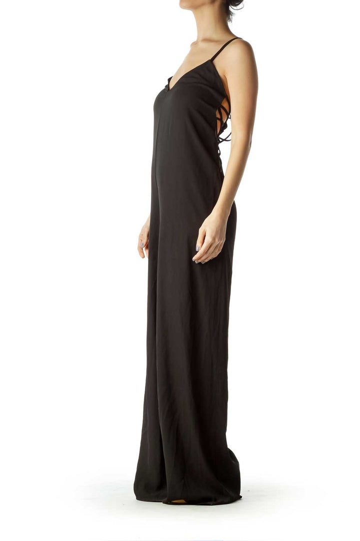 Black Drawstring Cut Jumpsuit