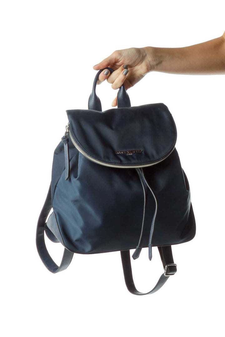 Blue Nylon Leather Trim City Backpack