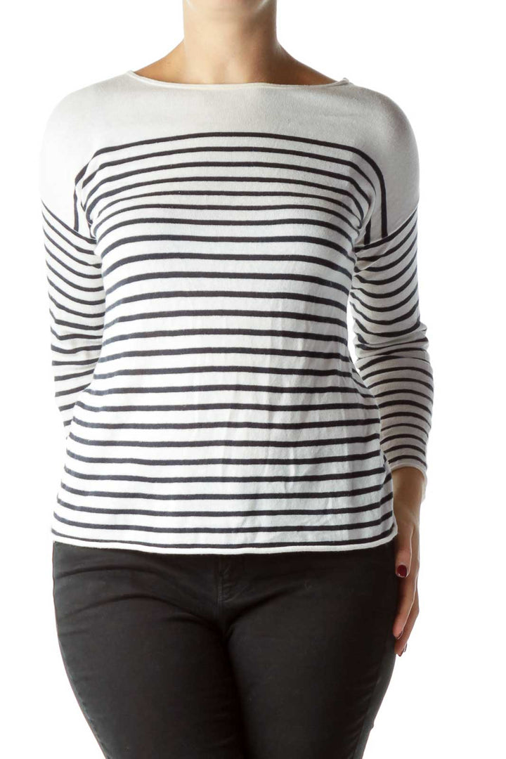 Cream Striped Cotton Sweater