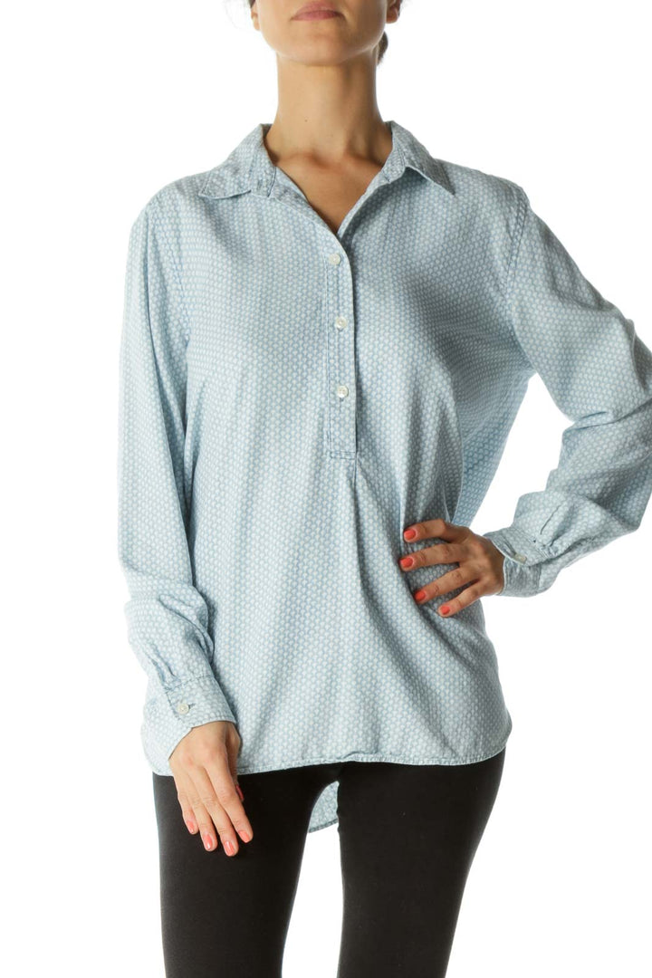 Blue White Pattern Buttoned Cotton Shirt