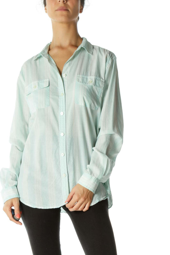 Mint White Striped Sheer Shirt