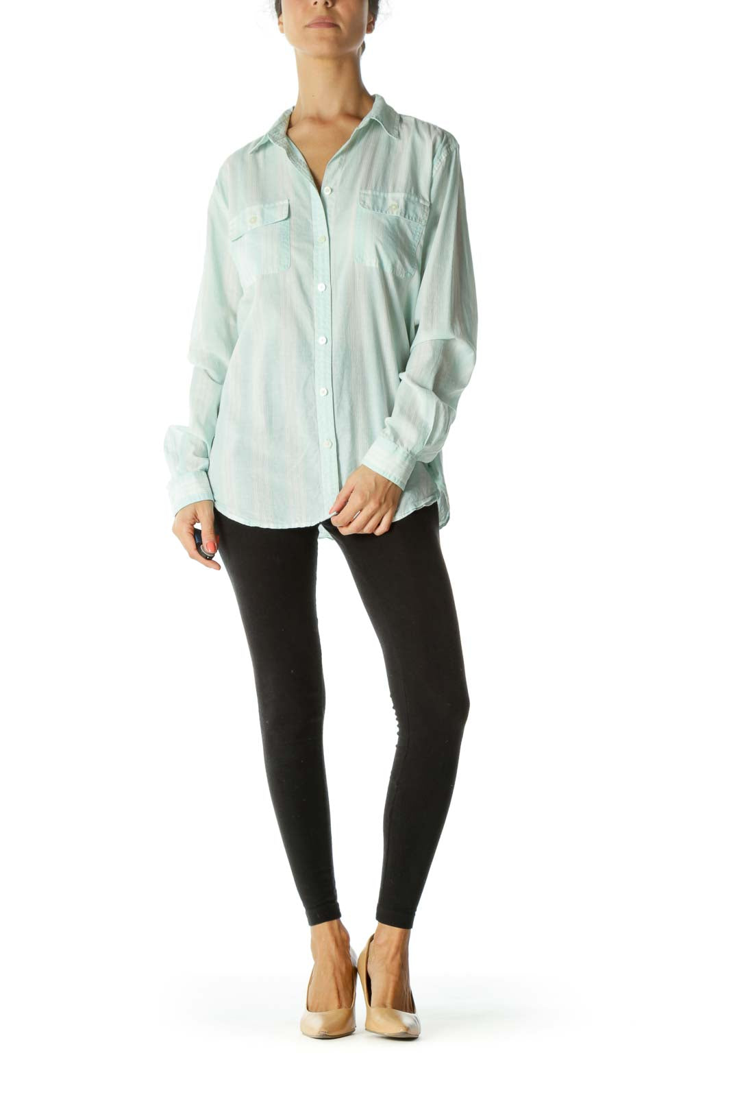 Mint White Striped Sheer Shirt